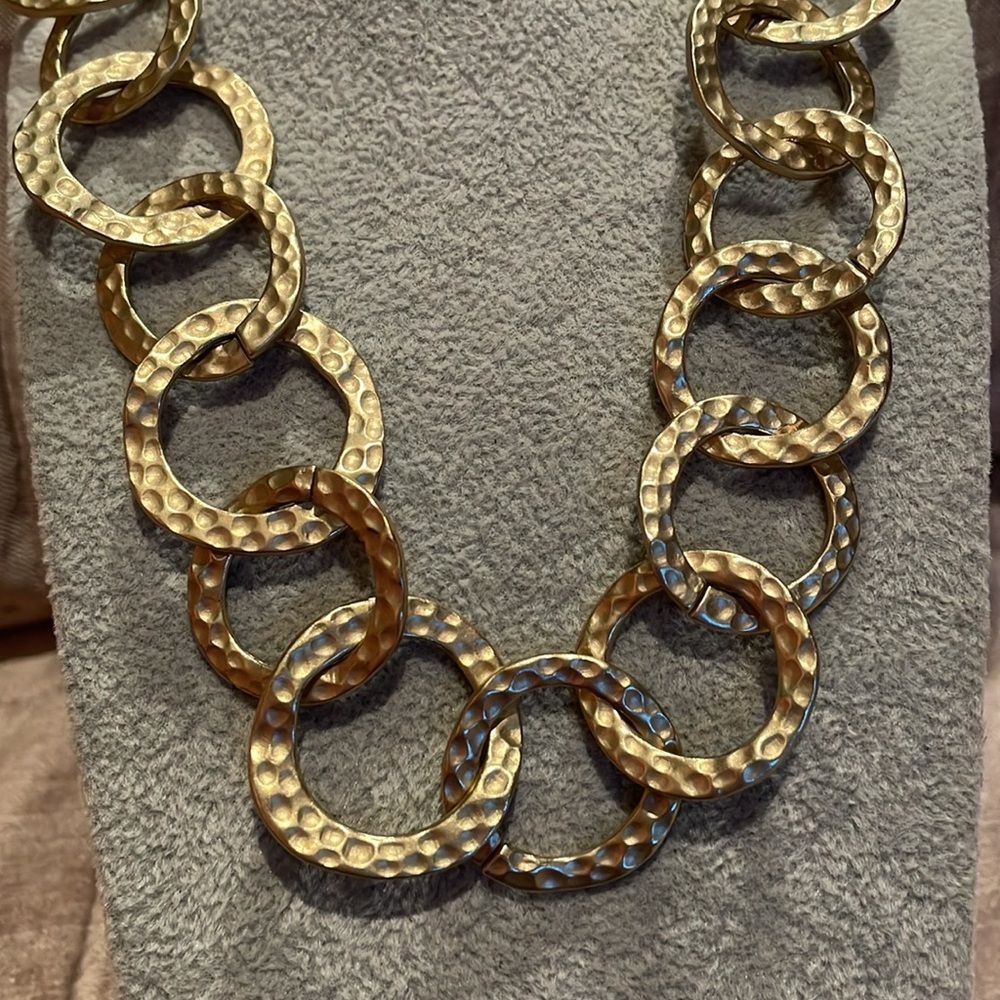 HAMMERED Circle Rings Goldtone Necklace 14-16”